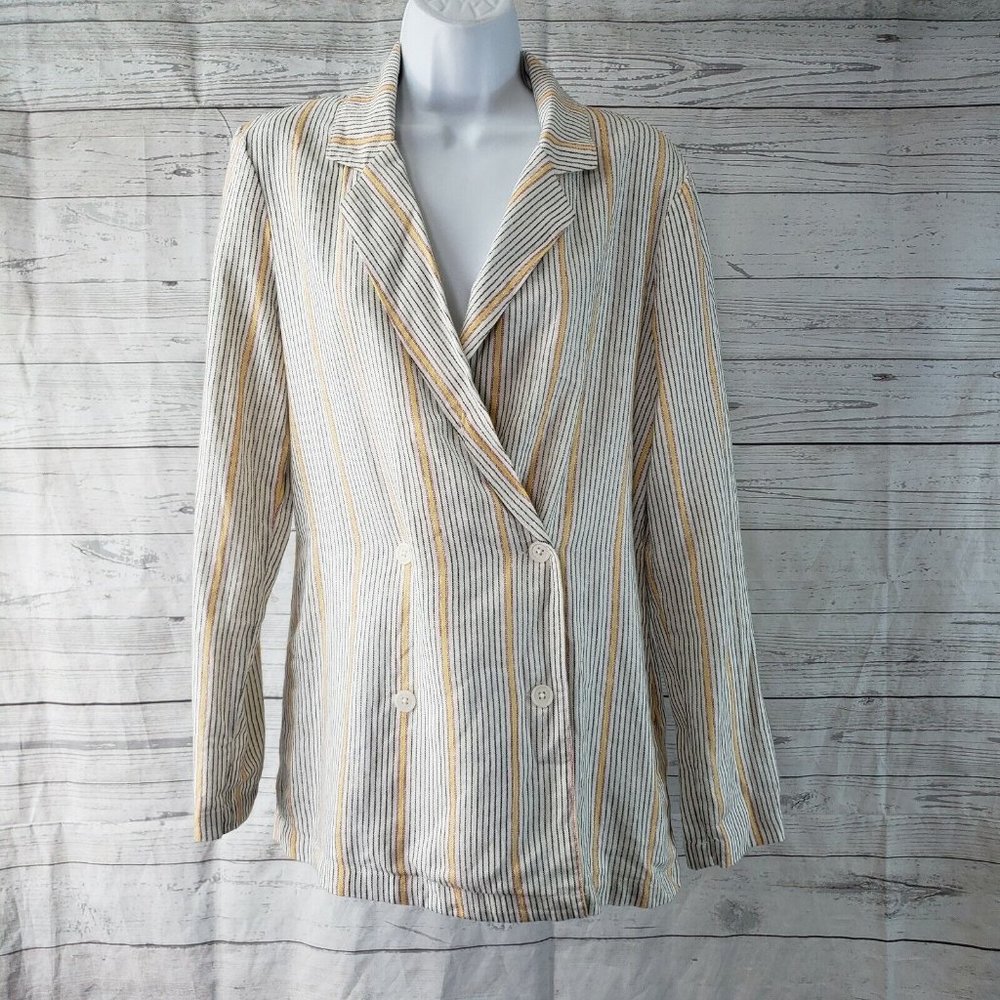 Wild Fable Womens Double Breasted Blazer Sz Small White Striped Linen Blend